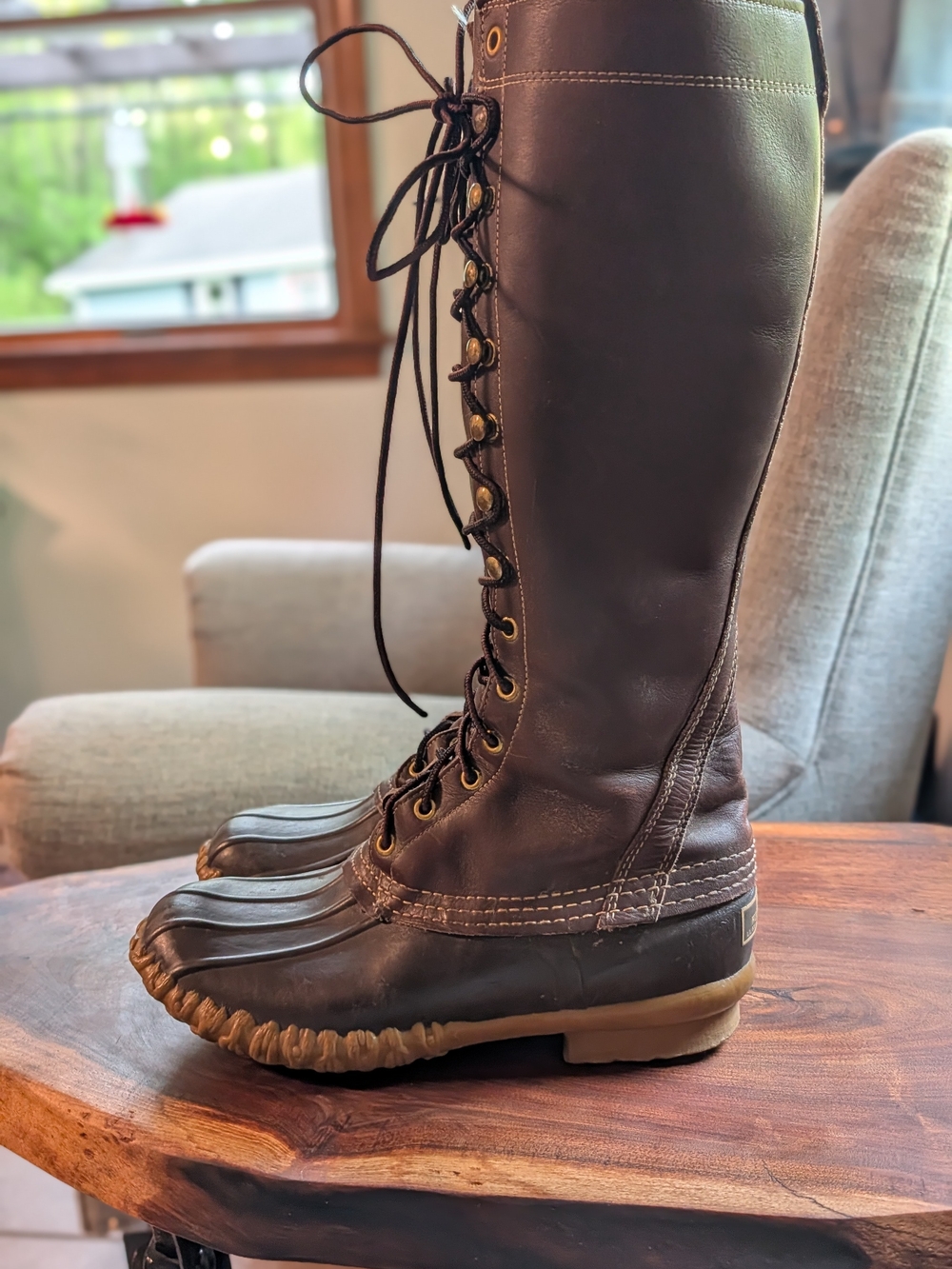 Vintage 1970's Block Lable LL Bean - Tall Lace-Up Brown Duck Boots - Picture 2 of 9